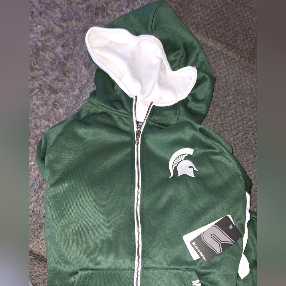 Green Kids' Hooded Zip Jacket with White Lining